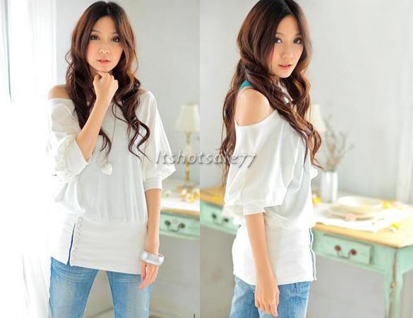 Sexy Trendy OFF Shoulder Top T Shirt Buttons Blouse New  