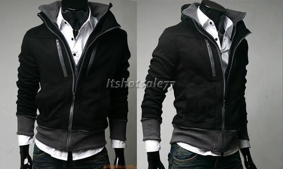 New Men Double Brought Adornment Zipper Coat Slim Sexy Top Designed 